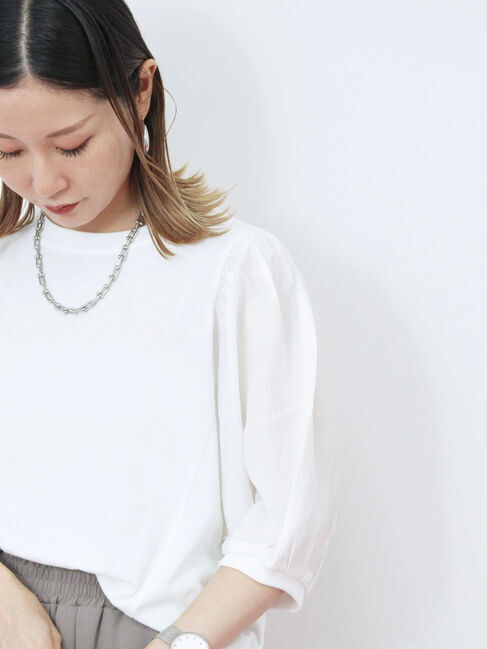 Samansa Mos2 blue「袖ボリュームTシャツ」|Tシャツ・カットソー|