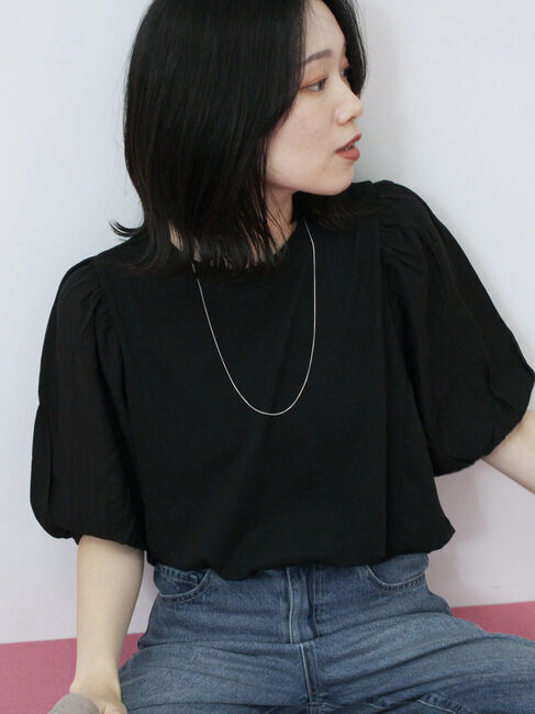 Samansa Mos2 blue「袖ボリュームTシャツ」|Tシャツ・カットソー|