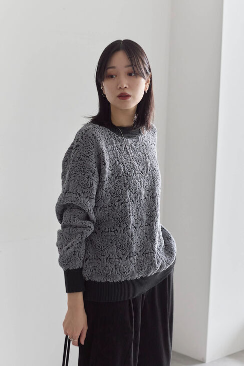 Samansa Mos2 blue「ジャカードモールニットプルオーバー」|ニット・セーター|