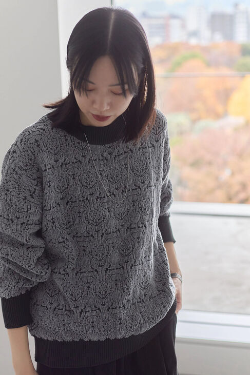 Samansa Mos2 blue「ジャカードモールニットプルオーバー」|ニット・セーター|