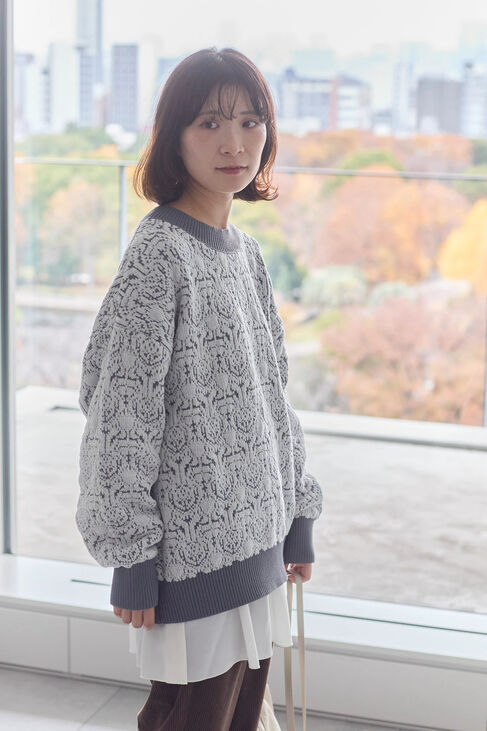 Samansa Mos2 blue「ジャカードモールニットプルオーバー」|ニット・セーター|