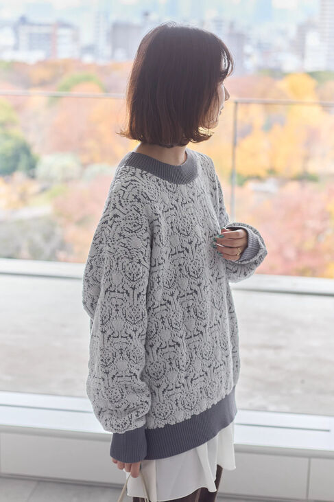 Samansa Mos2 blue「ジャカードモールニットプルオーバー」|ニット・セーター|