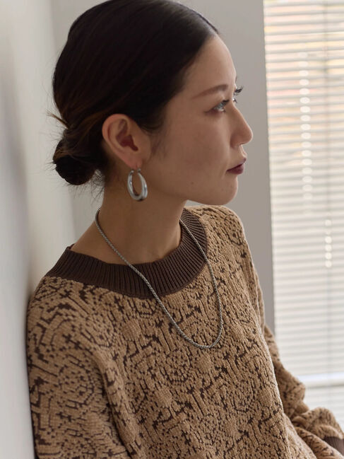 Samansa Mos2 blue「ジャカードモールニットプルオーバー」|ニット・セーター|