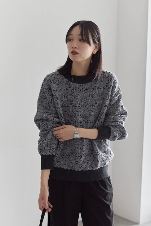 Samansa Mos2 blue「ジャカードモールニットプルオーバー」|ニット・セーター|