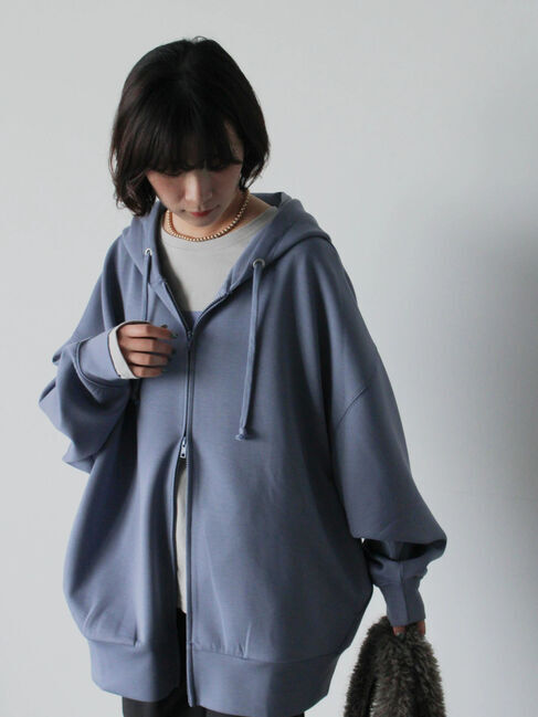 Samansa Mos2 blue「ダンボールジップパーカー」|Tシャツ・カットソー|