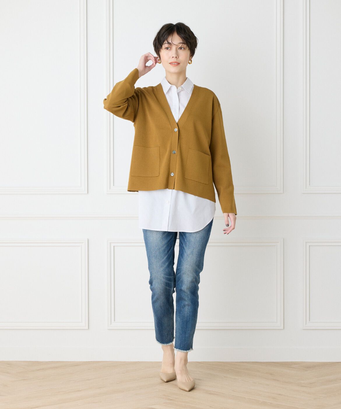 7-IDconcept.「《大きいサイズ》Vネックカーディガン」|カーディガン|