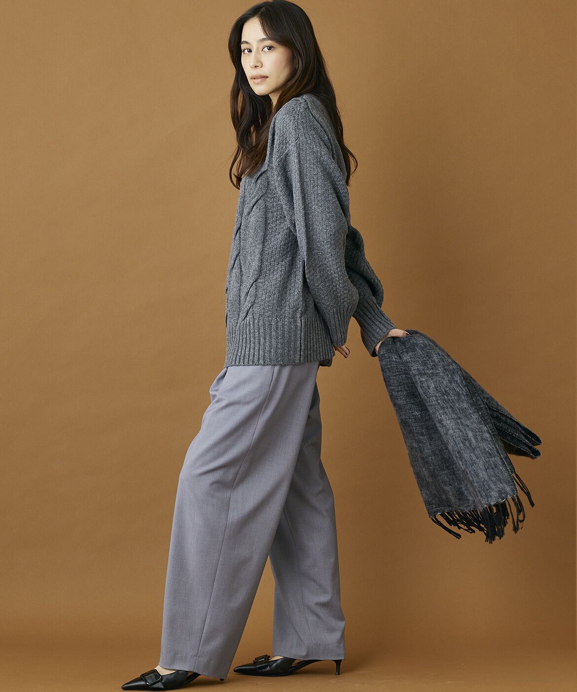 INED「《INED CLARO》ハンドウーヴンコットンアクリルショール」|ストール|