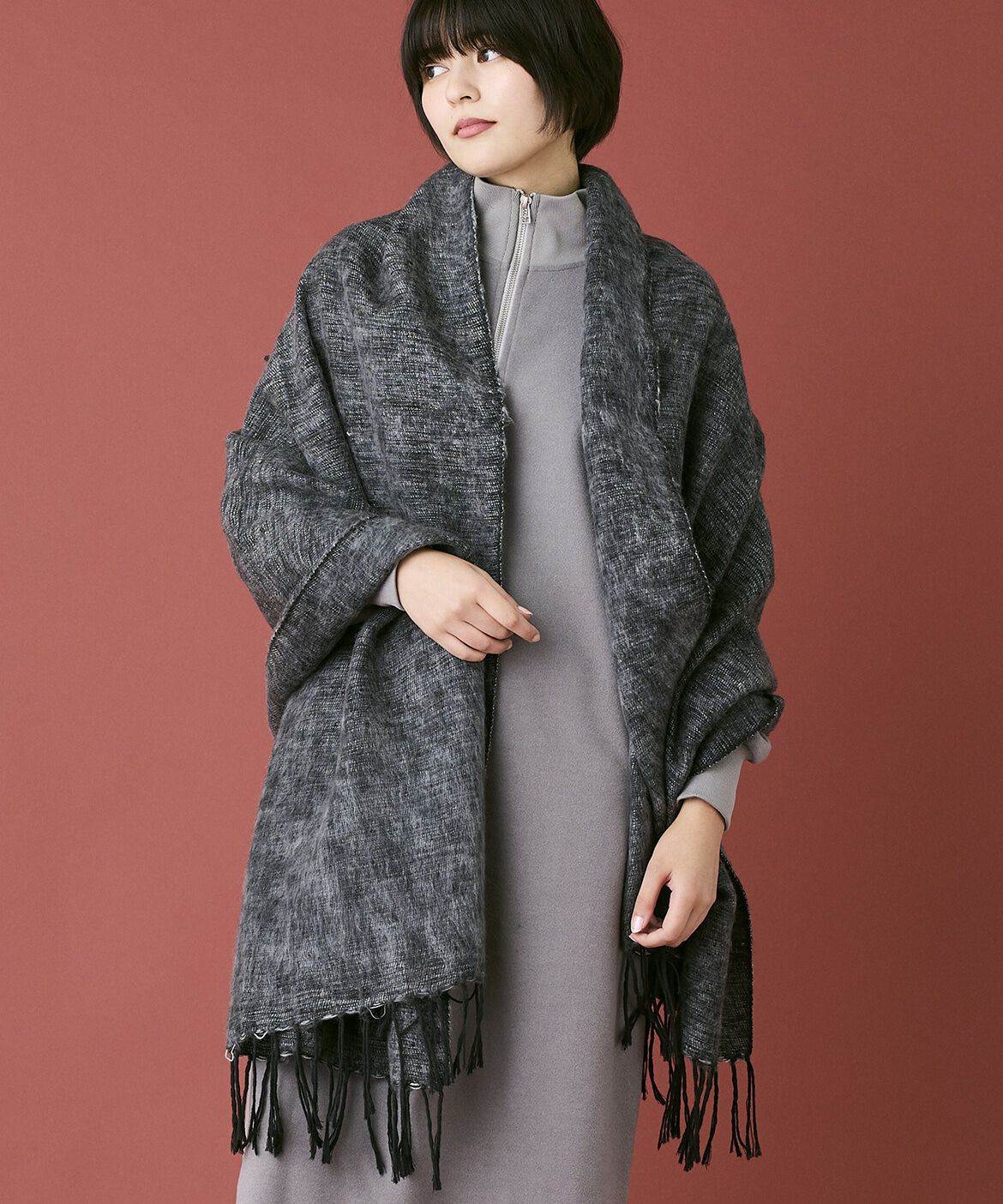 INED「《INED CLARO》ハンドウーヴンコットンアクリルショール」|ストール|