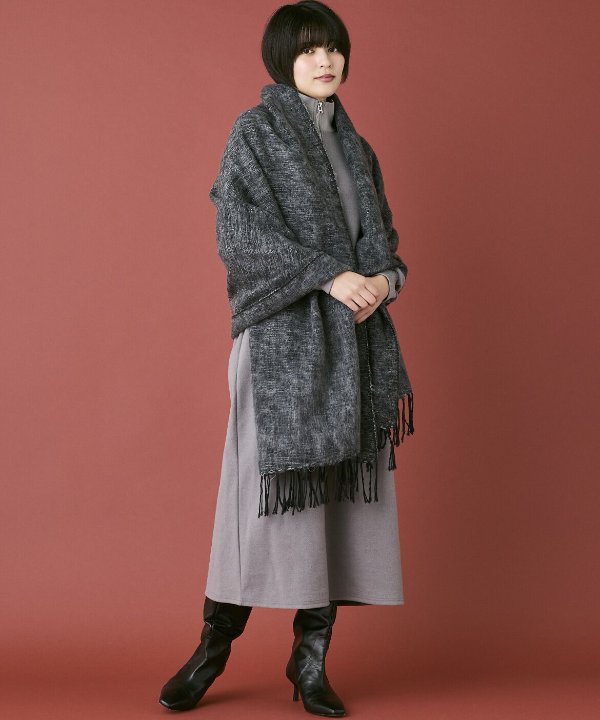 INED「《INED CLARO》ハンドウーヴンコットンアクリルショール」|ストール|