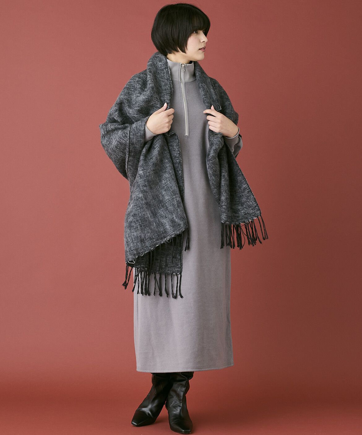 INED「《INED CLARO》ハンドウーヴンコットンアクリルショール」|ストール|