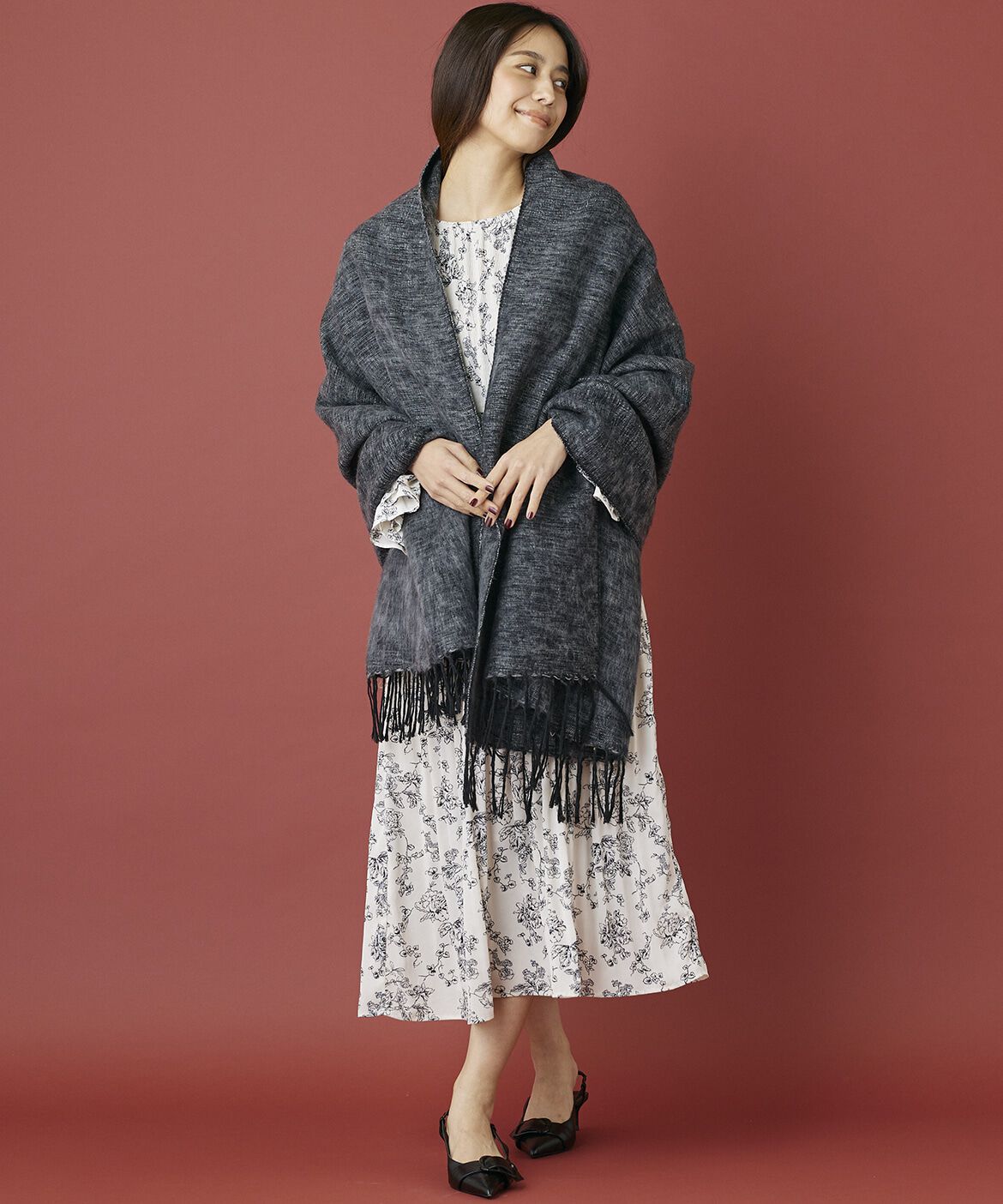 INED「《INED CLARO》ハンドウーヴンコットンアクリルショール」|ストール|