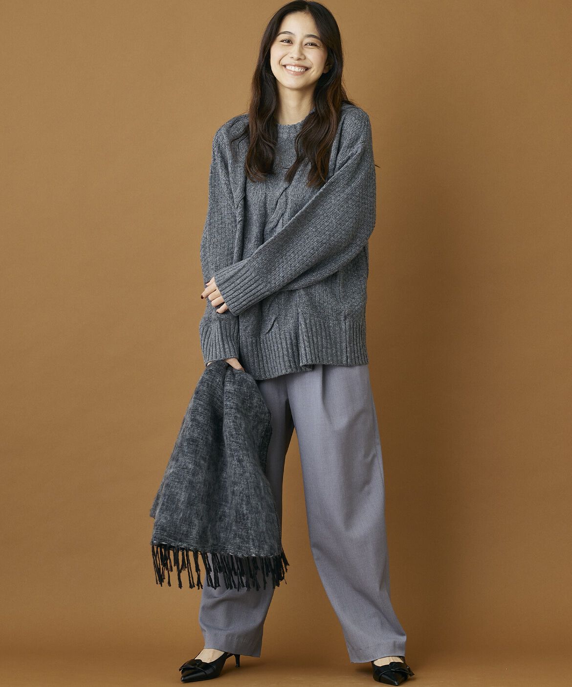 INED「《INED CLARO》ハンドウーヴンコットンアクリルショール」|ストール|