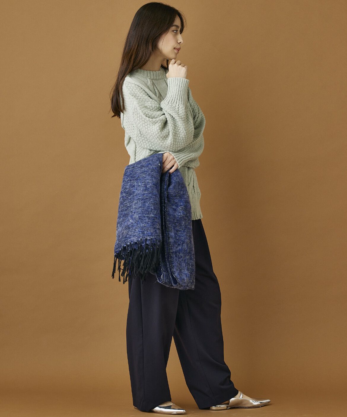 INED「《INED CLARO》ハンドウーヴンコットンアクリルショール」|ストール|