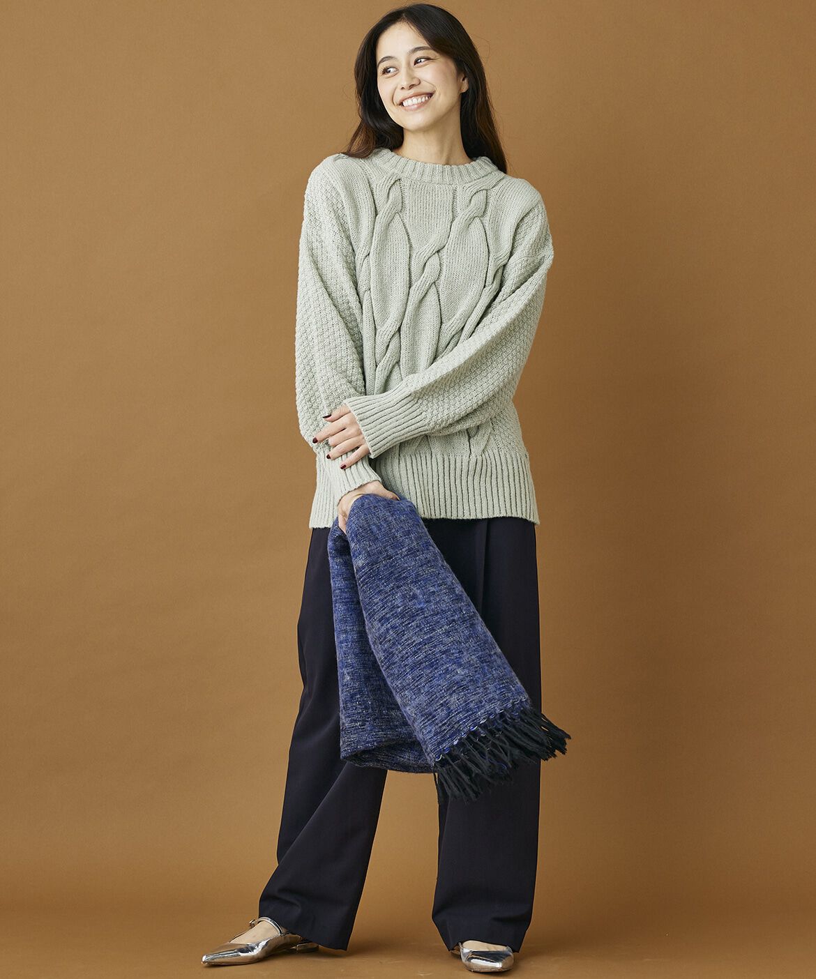 INED「《INED CLARO》ハンドウーヴンコットンアクリルショール」|ストール|