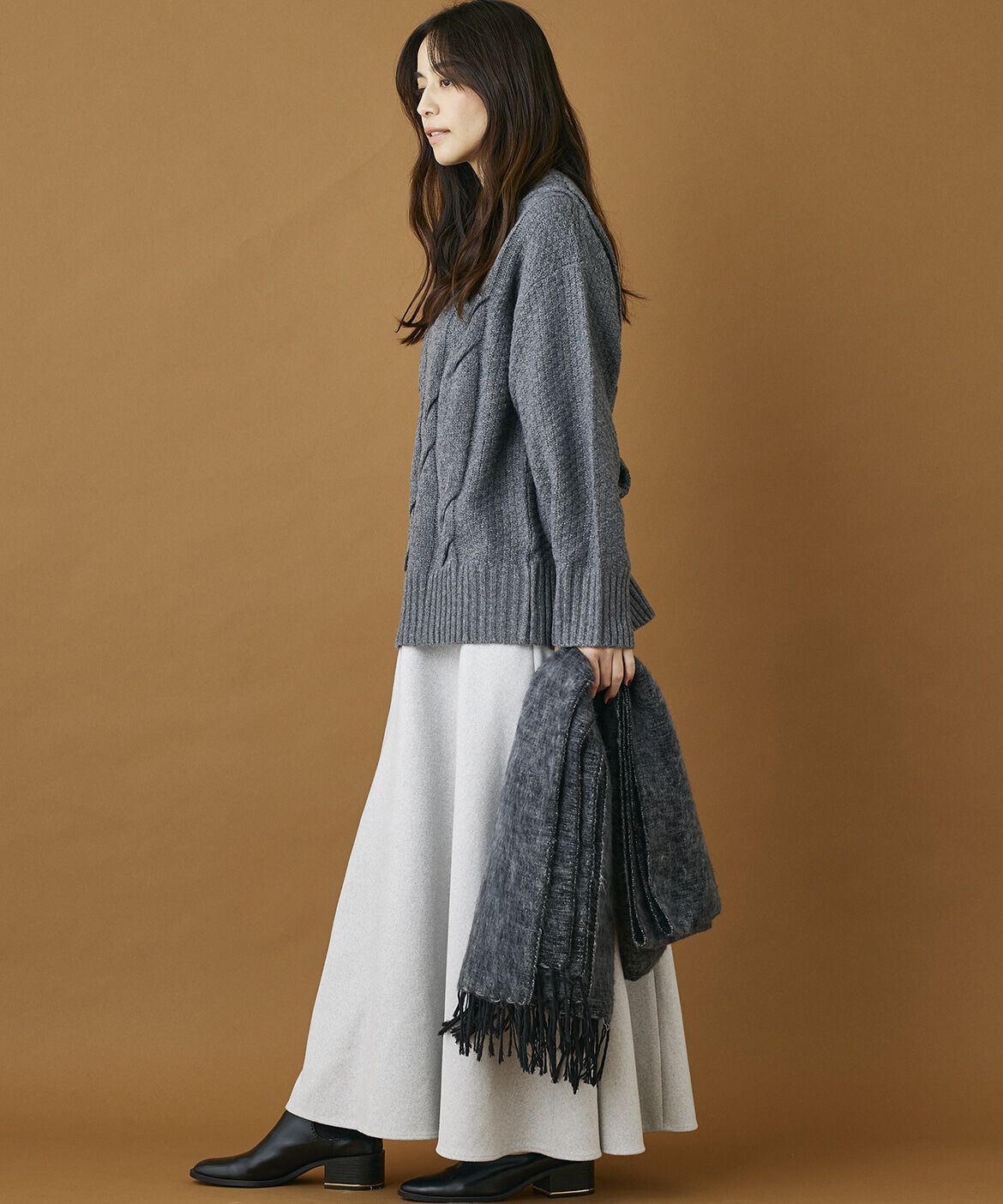 INED「《INED CLARO》ハンドウーヴンコットンアクリルショール」|ストール|