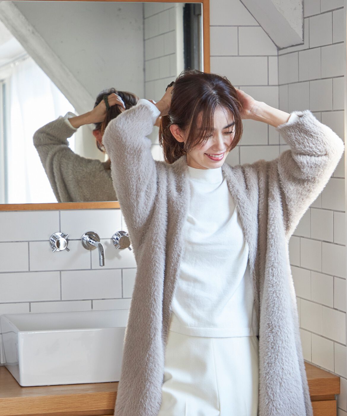 INED「モックネックプルオーバーニット」|ニット・セーター|オフホワイト1