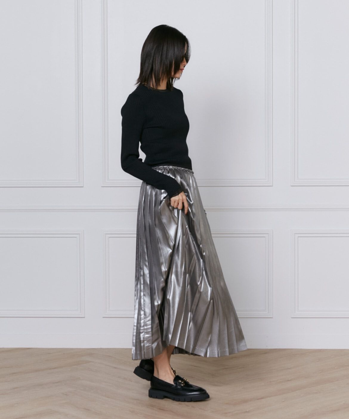 INED「《大きいサイズ》シアードッキングリブニット」|ニット・セーター|