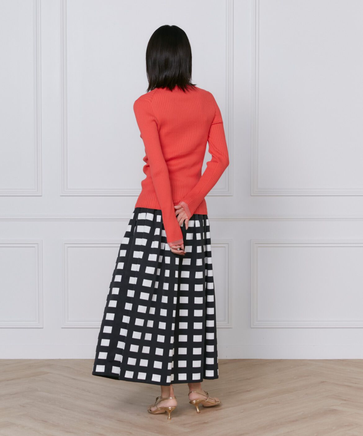 INED「《大きいサイズ》シアードッキングリブニット」|ニット・セーター|