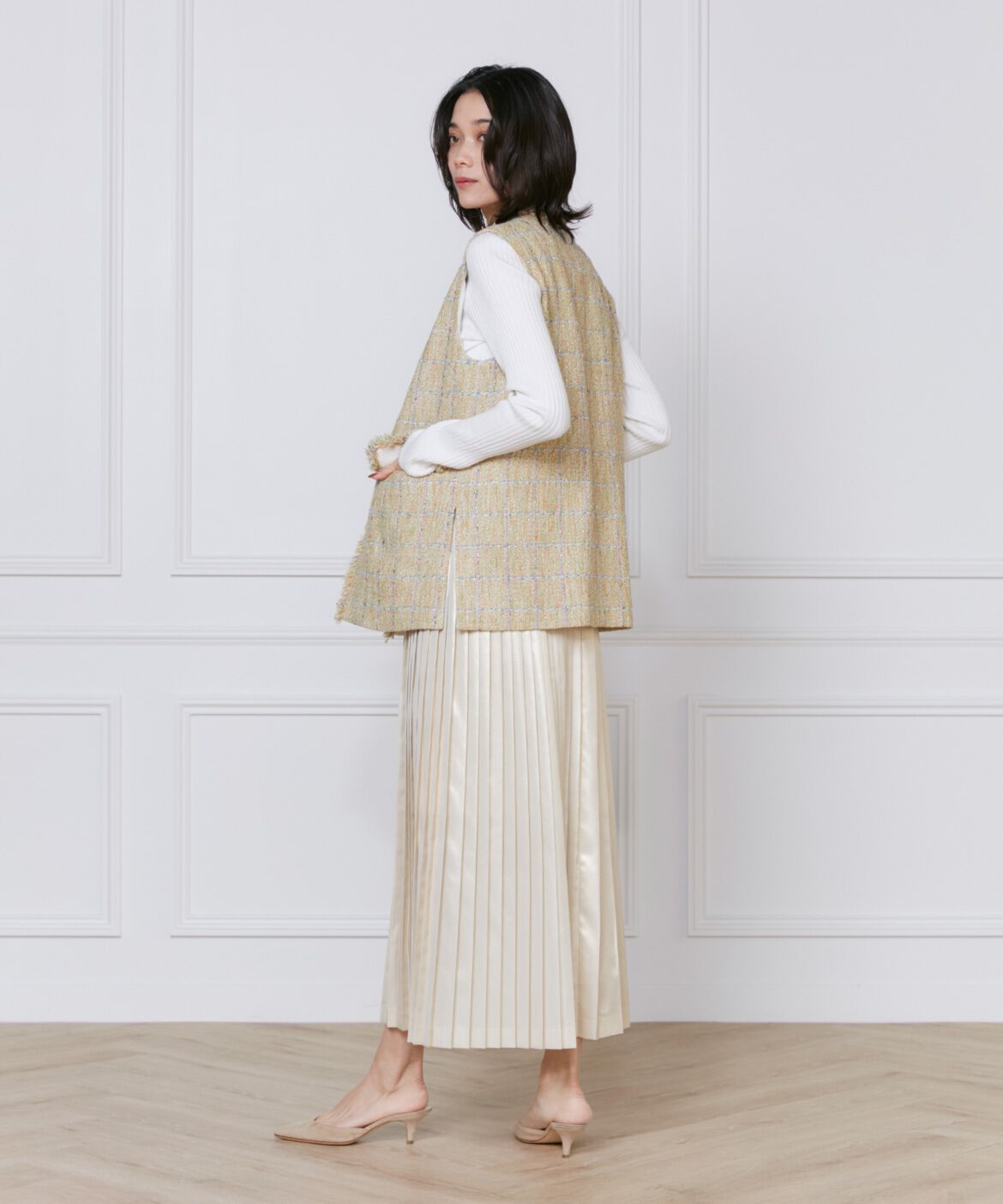 INED「《大きいサイズ》シアードッキングリブニット」|ニット・セーター|