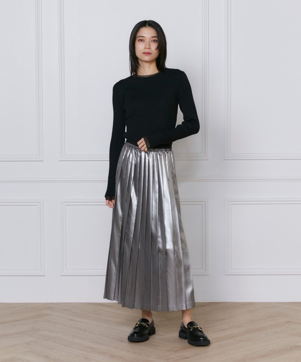 INED「《大きいサイズ》シアードッキングリブニット」|ニット・セーター|