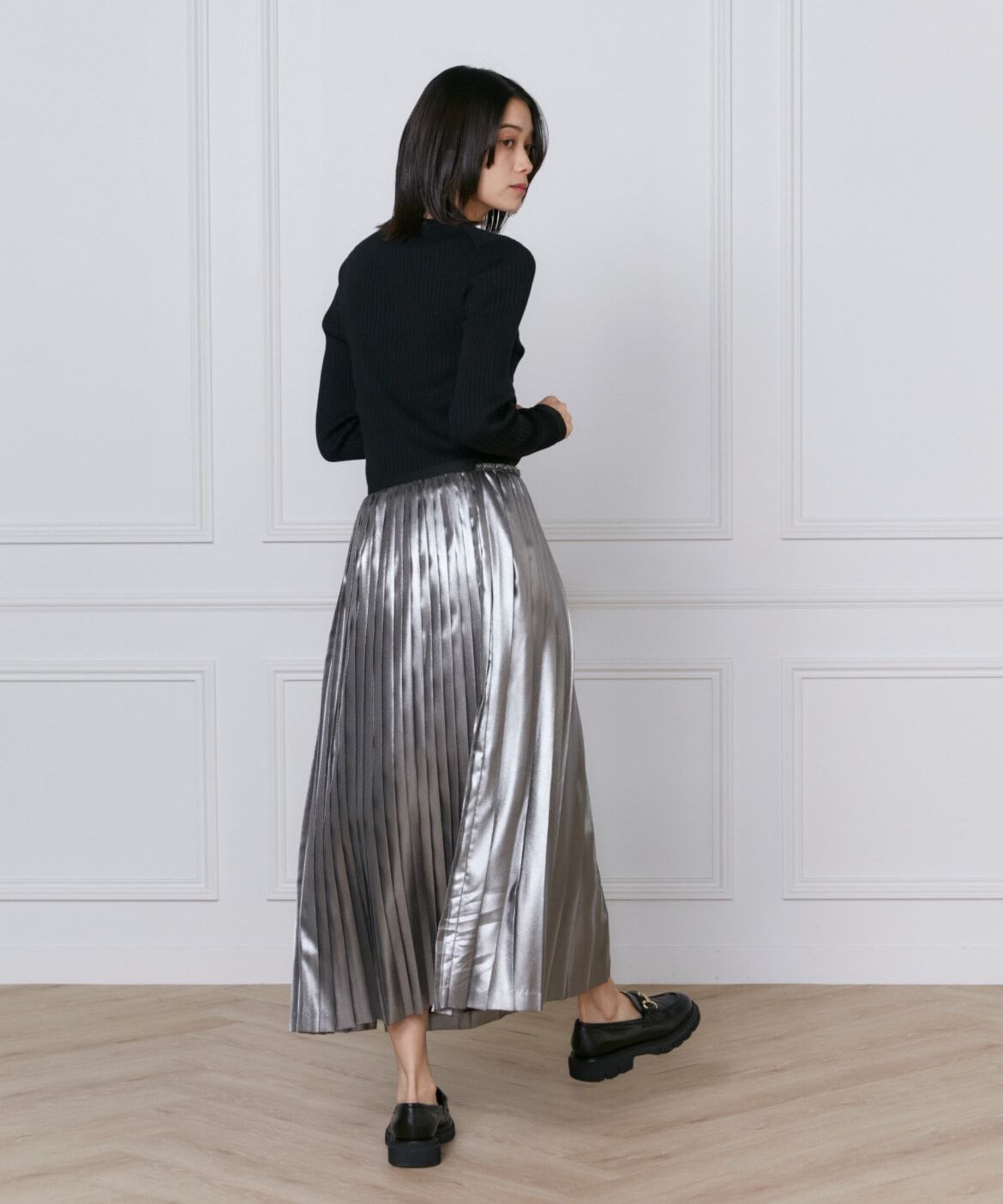 INED「《大きいサイズ》シアードッキングリブニット」|ニット・セーター|