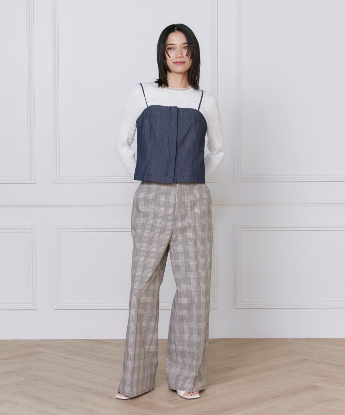 INED「《大きいサイズ》シアードッキングリブニット」|ニット・セーター|