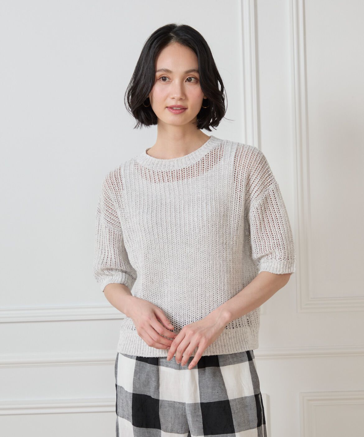 7-IDconcept.「ボックスシルエット透かし柄ニット」|ニット・セーター|グレーベージ 3