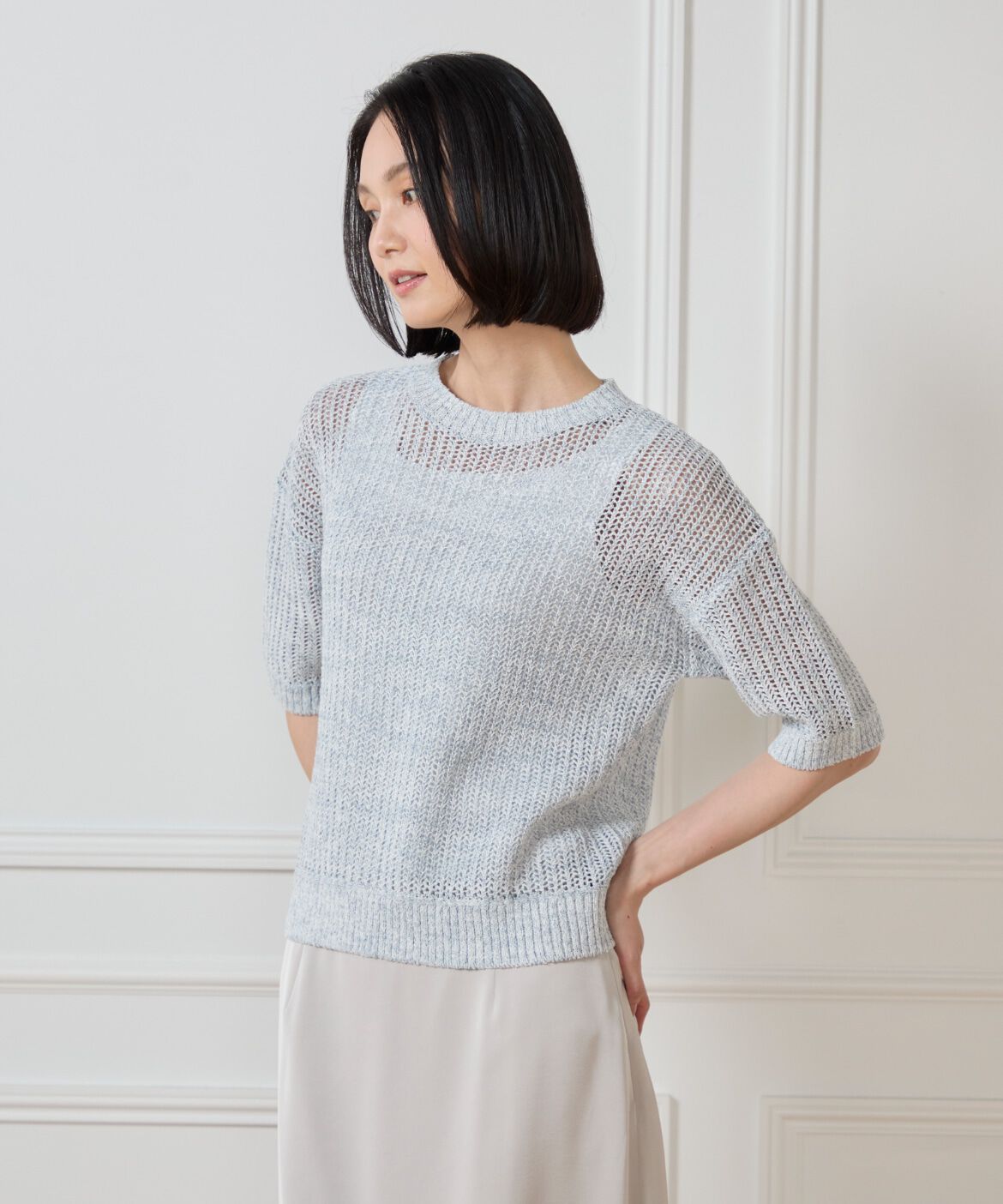7-IDconcept.「ボックスシルエット透かし柄ニット」|ニット・セーター|