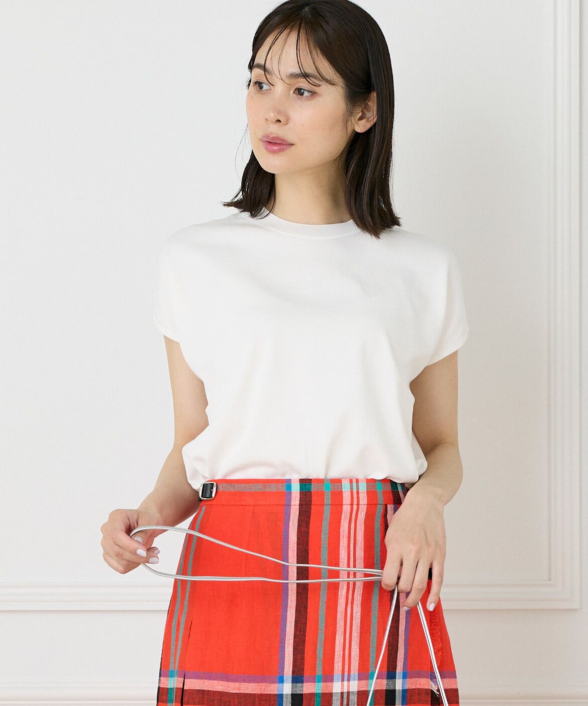 INED「《大きいサイズ》《WEB限定》フレンチスリーブサマーニット」|ニット・セーター|オフホワイト1