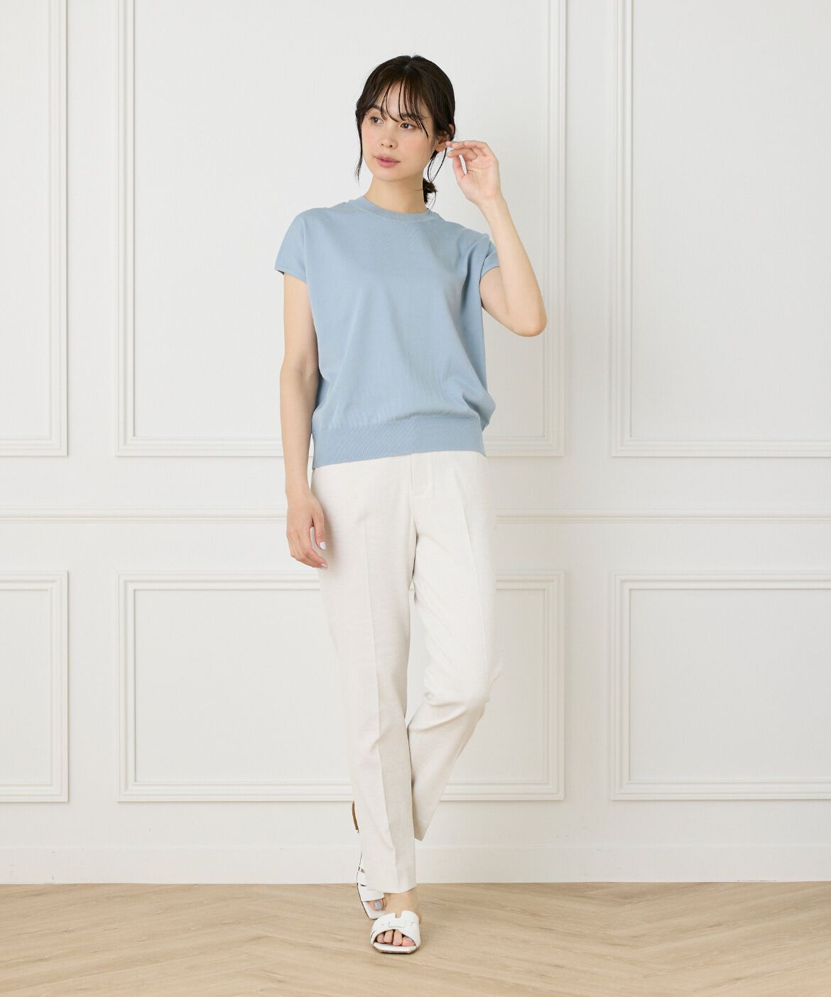 INED「《大きいサイズ》《WEB限定》フレンチスリーブサマーニット」|ニット・セーター|