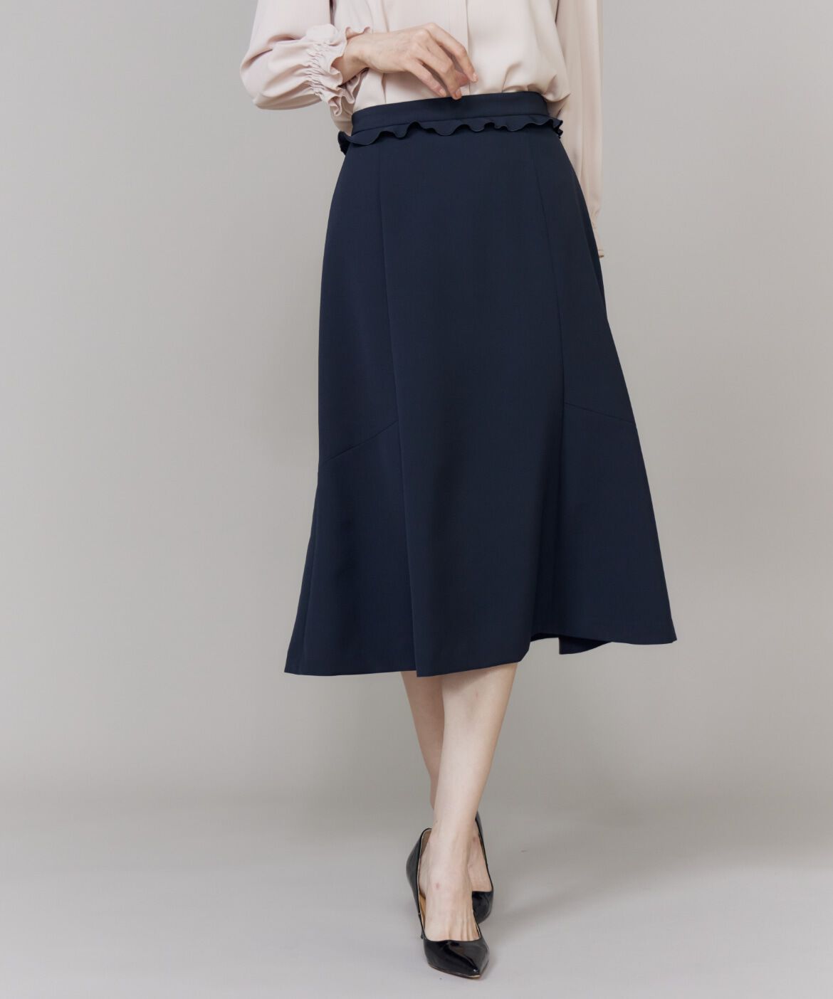Maglie le cassetto「《プラスサイズ》フリルフレアスカート《M Maglie le cassetto》」|スカート|ネイビー