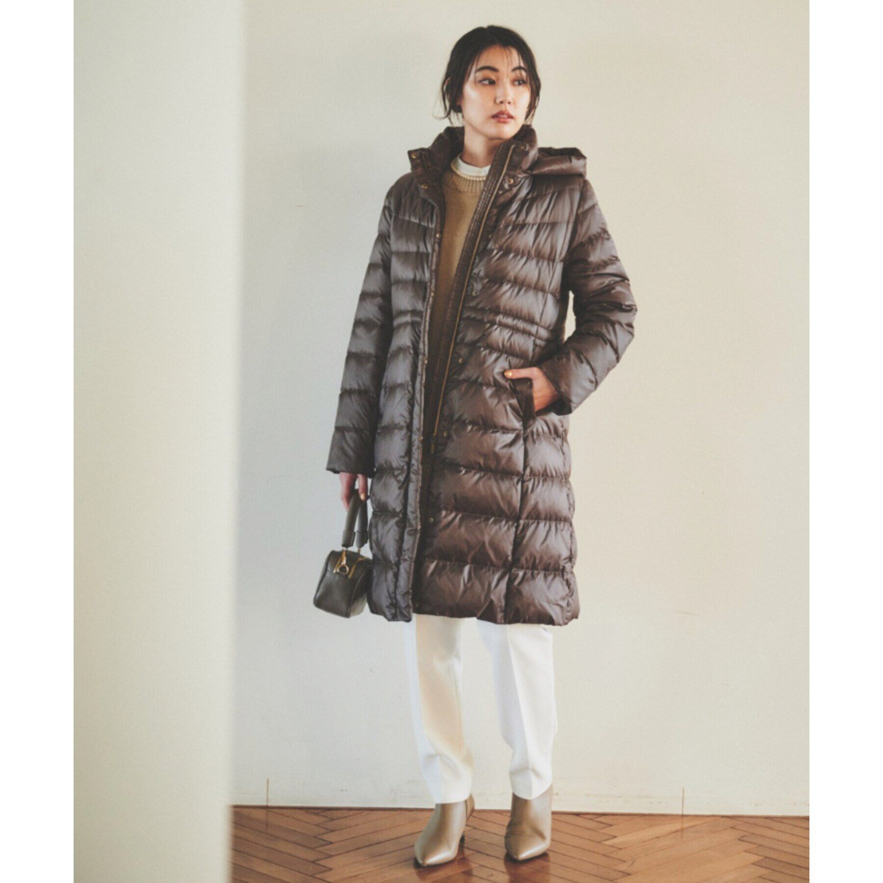 UNTITLED「【撥水/洗える/すっきり】ロング丈タフタダウンコート」|ダウン|