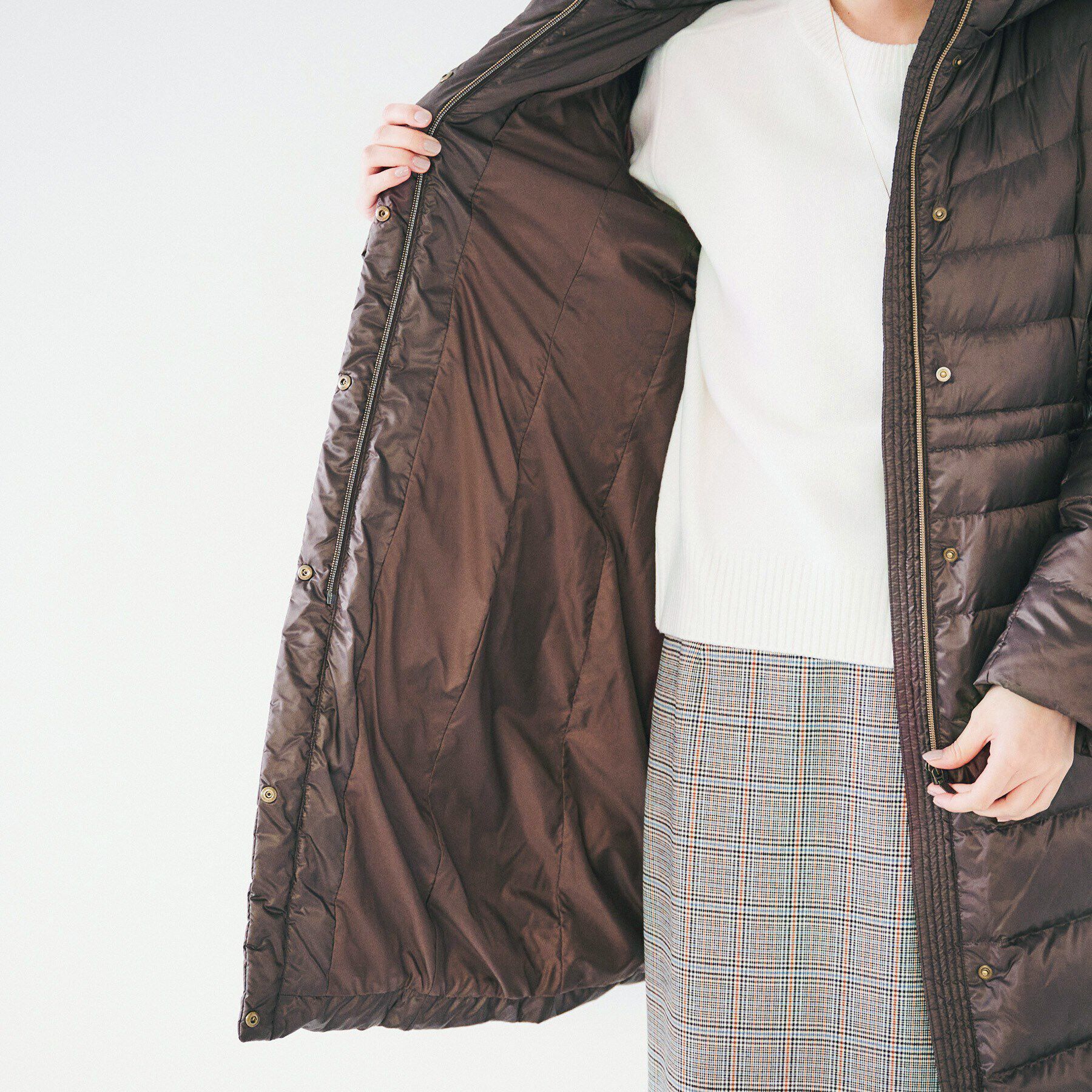 UNTITLED「【撥水/洗える/すっきり】ロング丈タフタダウンコート」|ダウン|