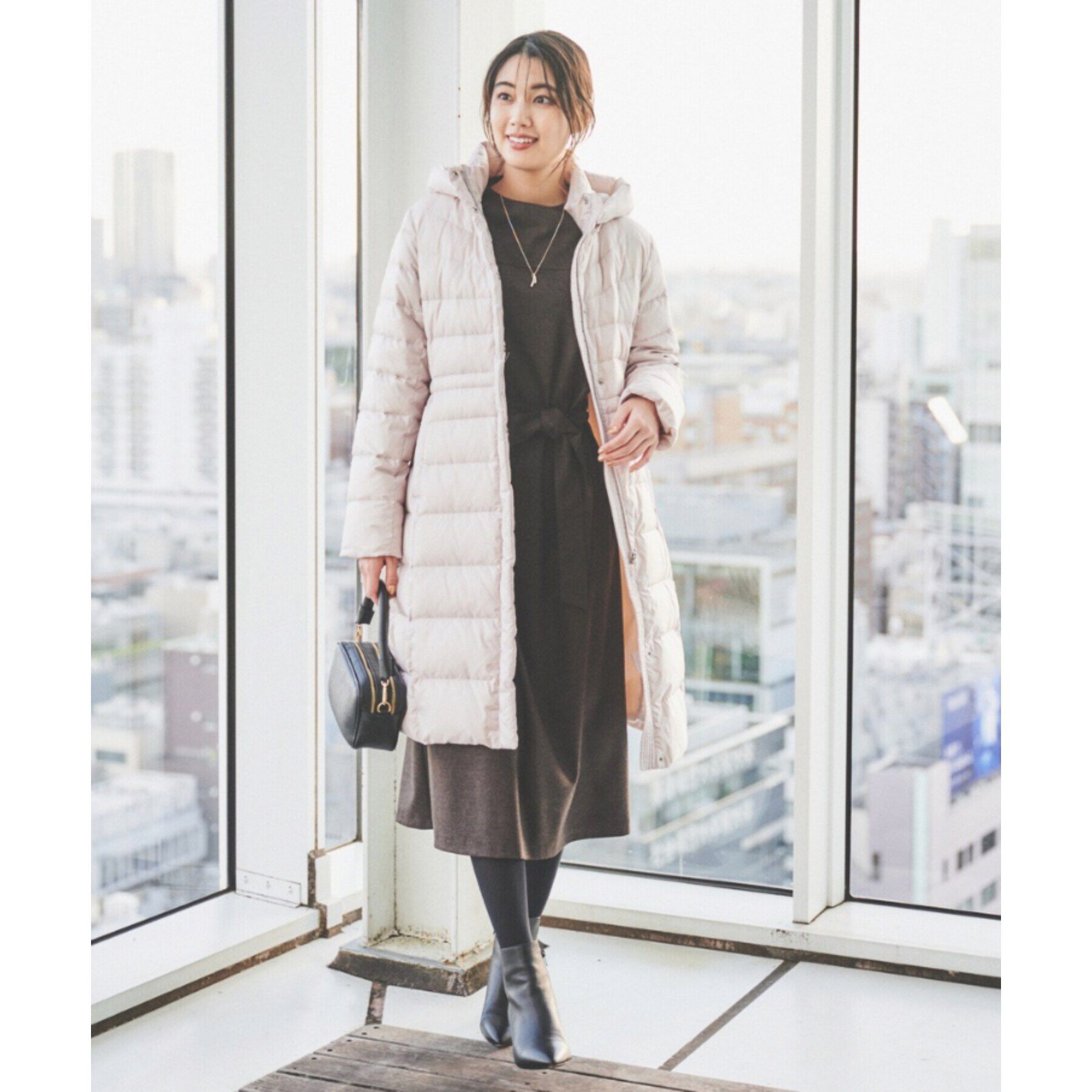 UNTITLED「【撥水/洗える/すっきり】ロング丈タフタダウンコート」|ダウン|