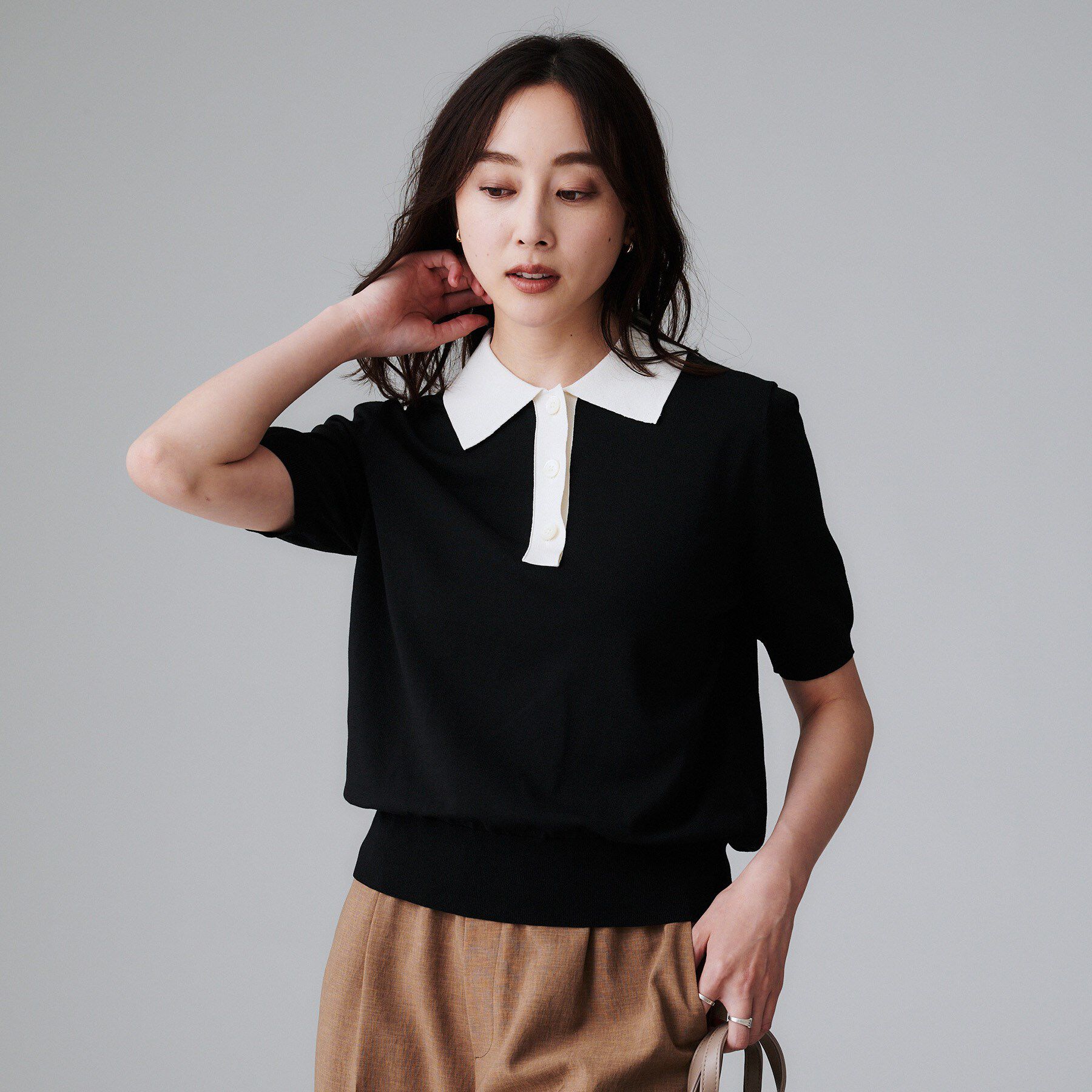 UNTITLED「【秋のトレンド/きれいめ】5分袖ポロニット」|ニット・セーター|