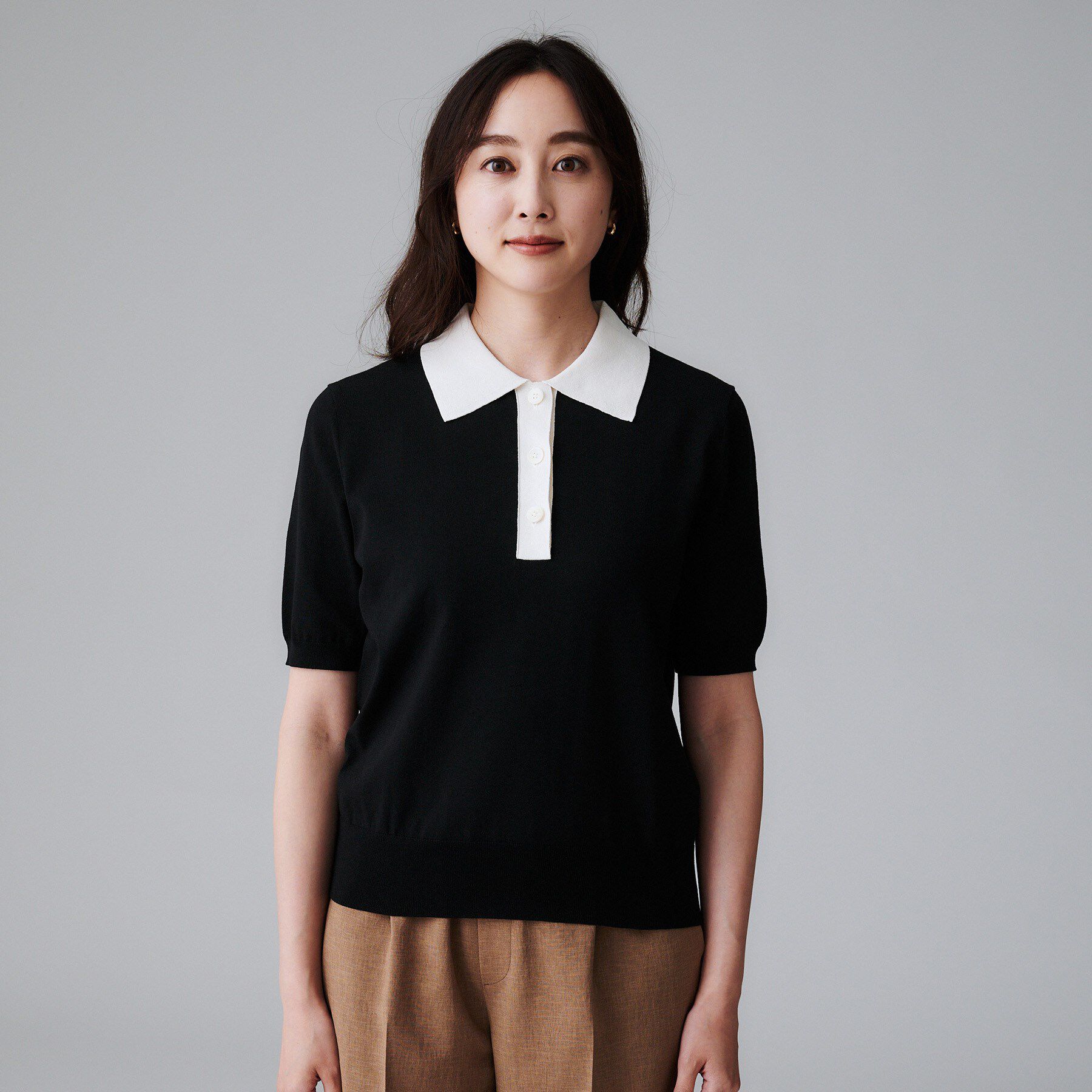 UNTITLED「【秋のトレンド/きれいめ】5分袖ポロニット」|ニット・セーター|