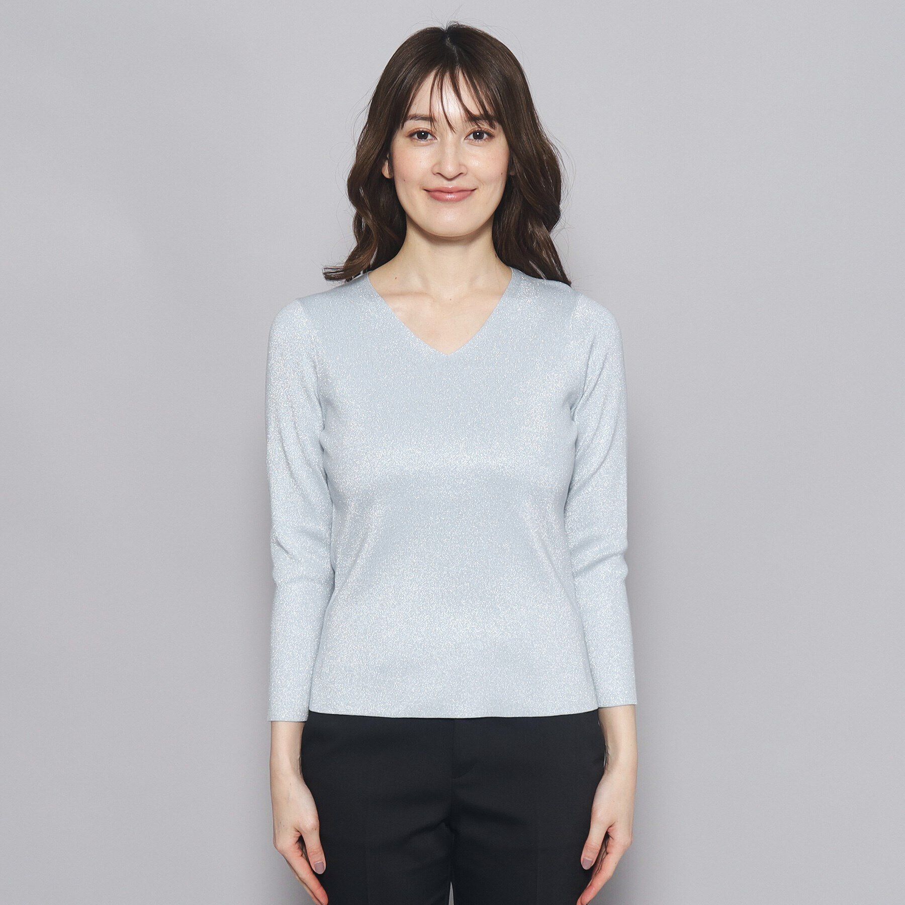 COUP DE CHANCE「【洗える／Vネック】華やかなラメ入りニットプルオーバー」|ニット・セーター|