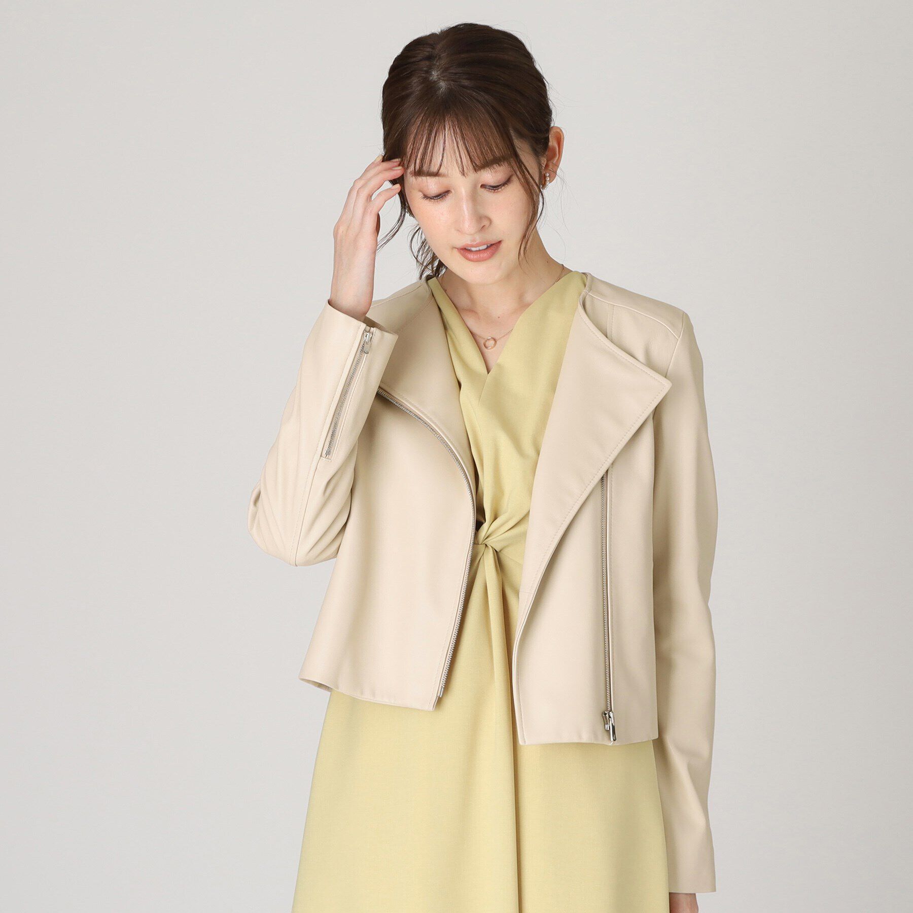 COUP DE CHANCE「【羊革】女性らしい雰囲気にこだわったレザーブルゾン」|ライダースジャケット|ｸﾞﾚｰｼﾞｭ(050)