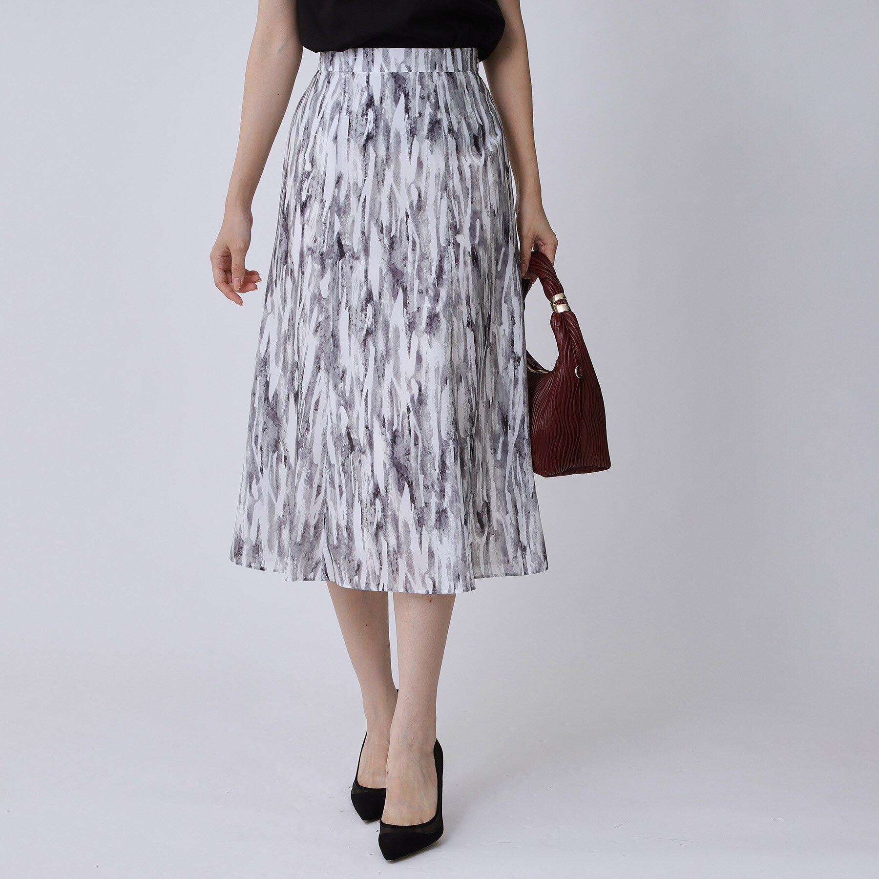 COUP DE CHANCE「【手洗い可／日本製】プリント柄スカート」|スカート|ライトグレー(111