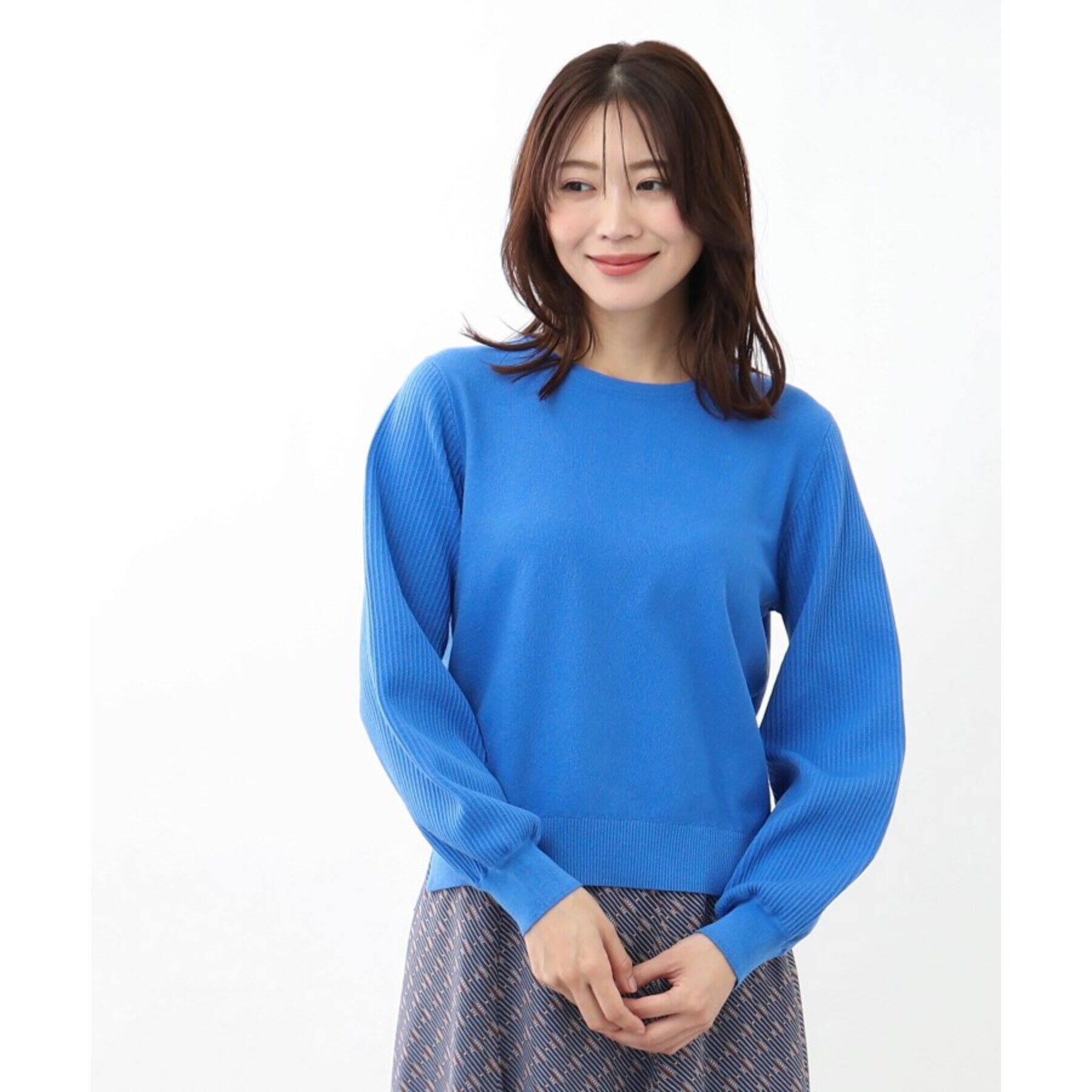 Reflect「【マシンウォッシュ可】パフスリーブニット」|ニット・セーター|ブルー(092)