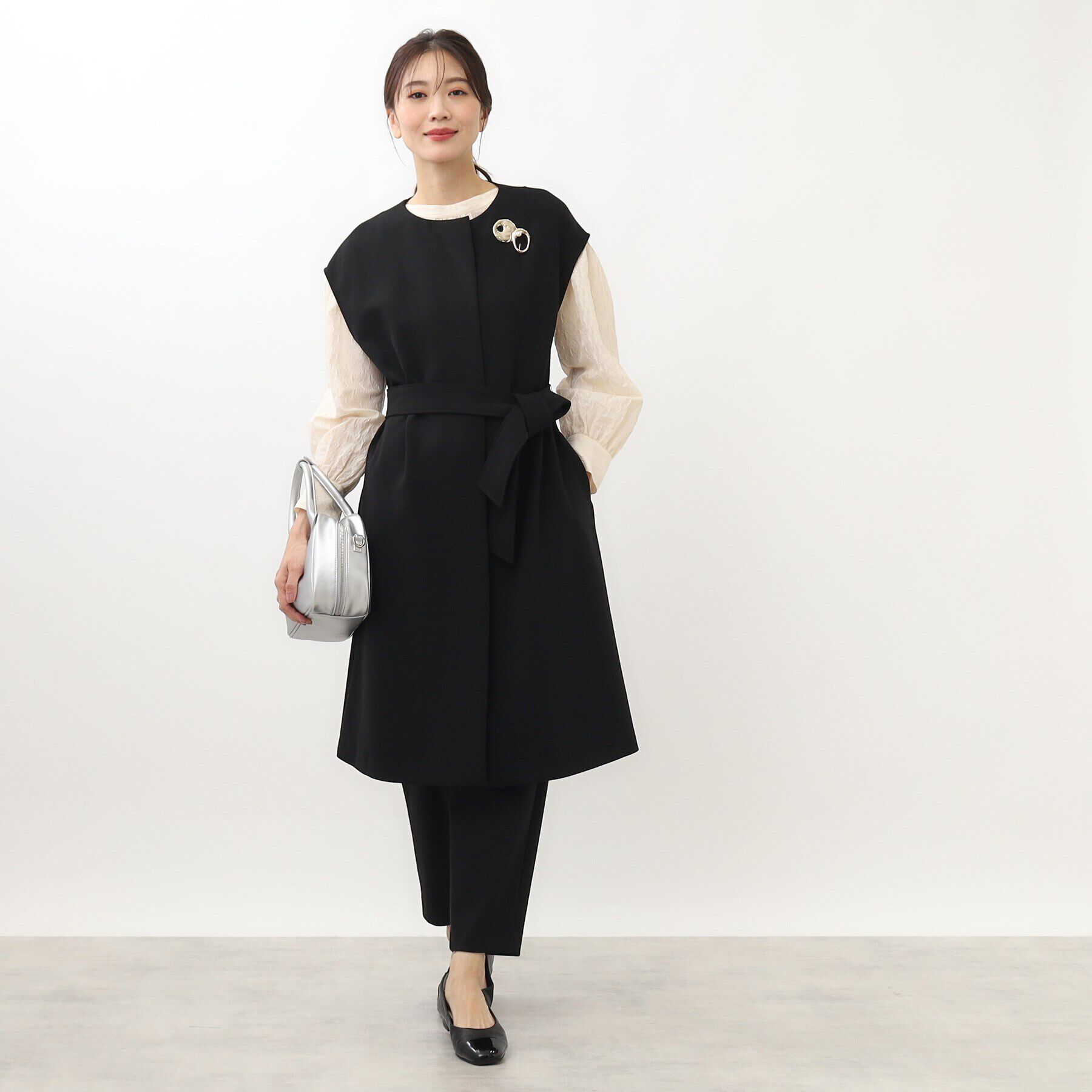 Reflect「【手洗い可】サッシュベルト付きロングジレ」|ベスト・ジレ|