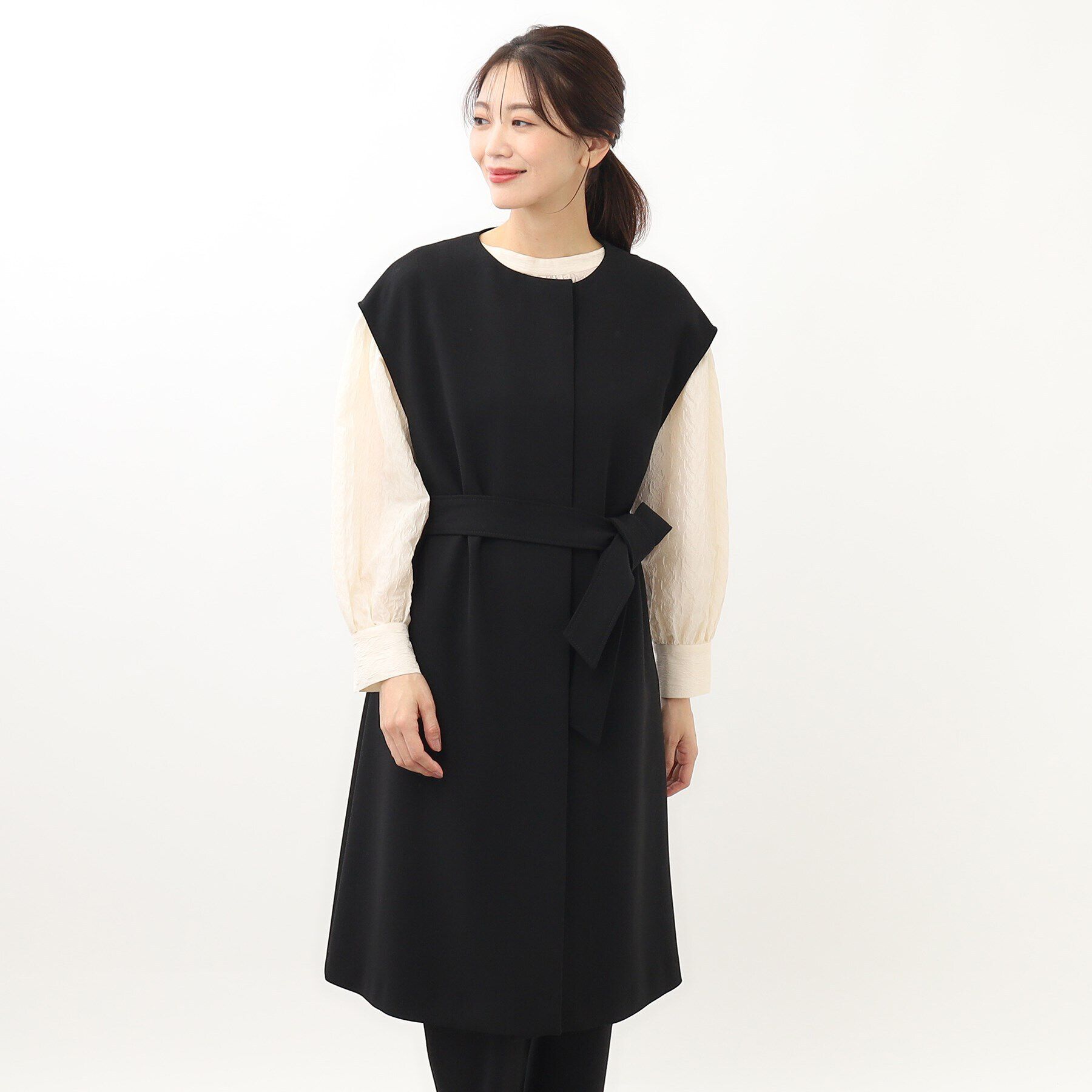 Reflect「【手洗い可】サッシュベルト付きロングジレ」|ベスト・ジレ|