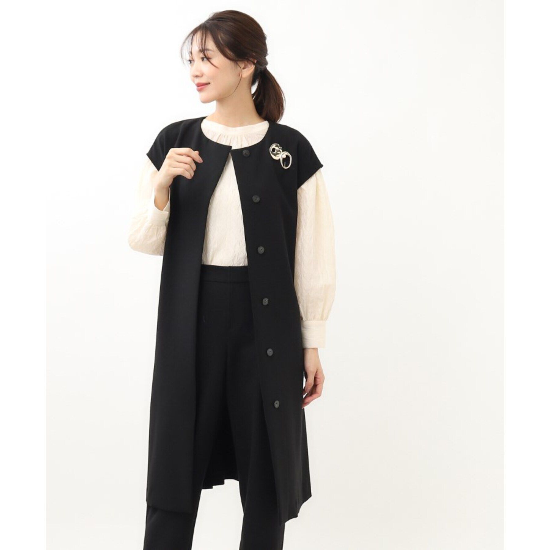 Reflect「【手洗い可】サッシュベルト付きロングジレ」|ベスト・ジレ|