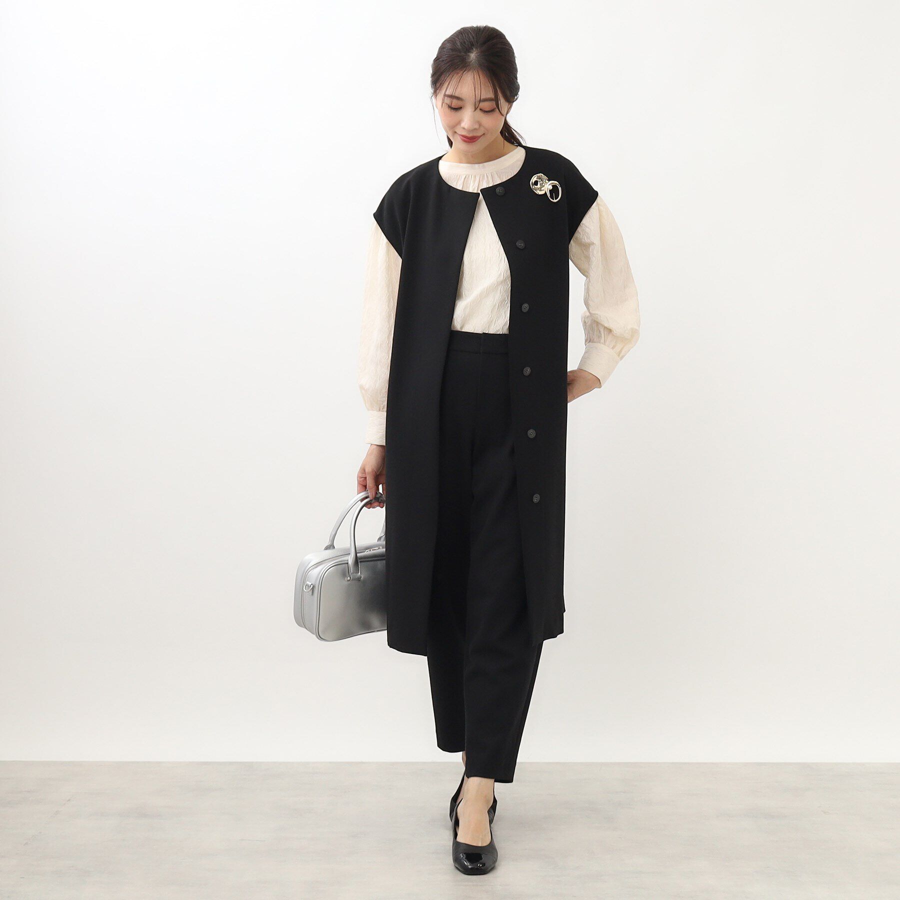 Reflect「【手洗い可】サッシュベルト付きロングジレ」|ベスト・ジレ|