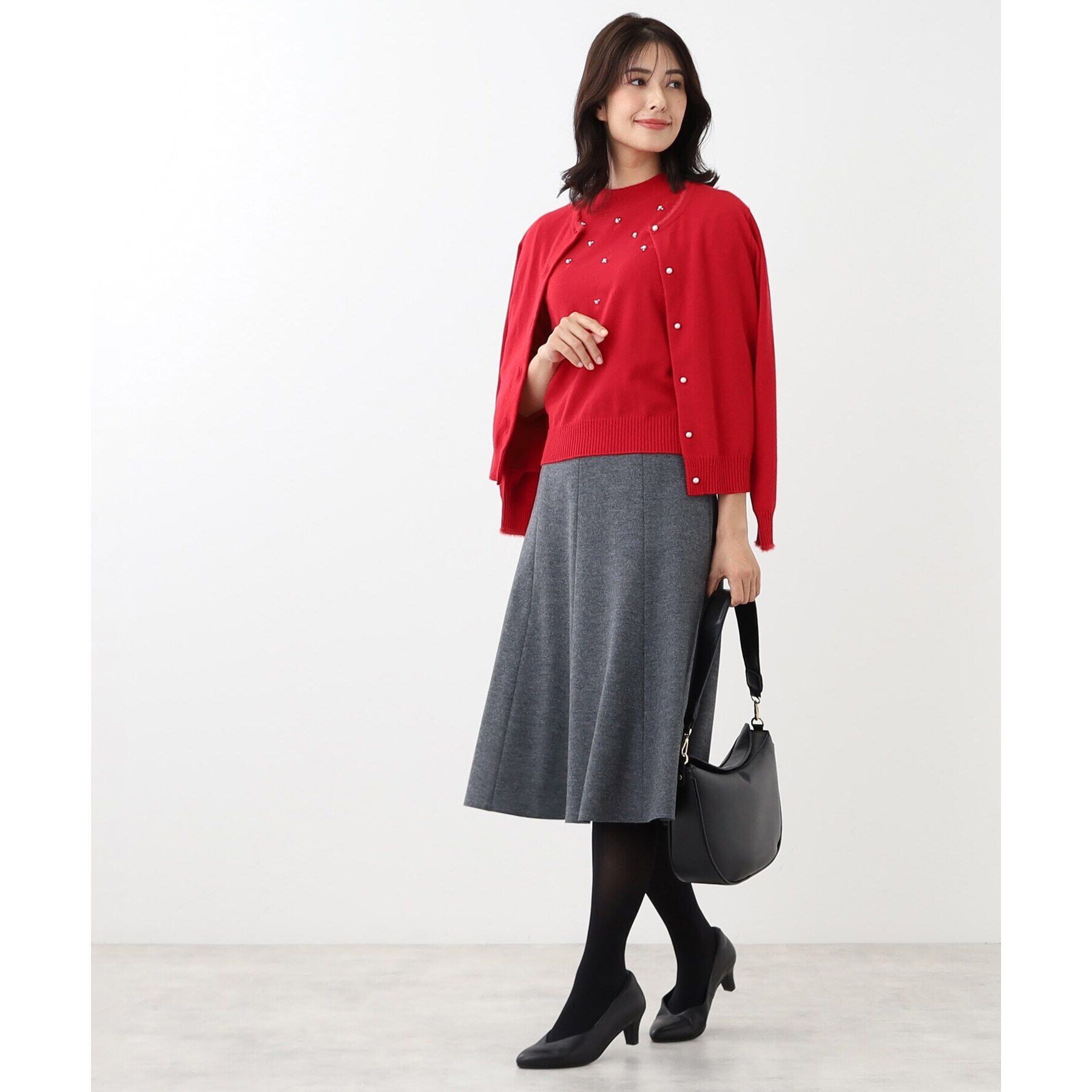 Reflect「【WEB限定カラーあり／洗える／アンサンブル】パール調刺繍ニット＋カーディガン」|カーディガン|