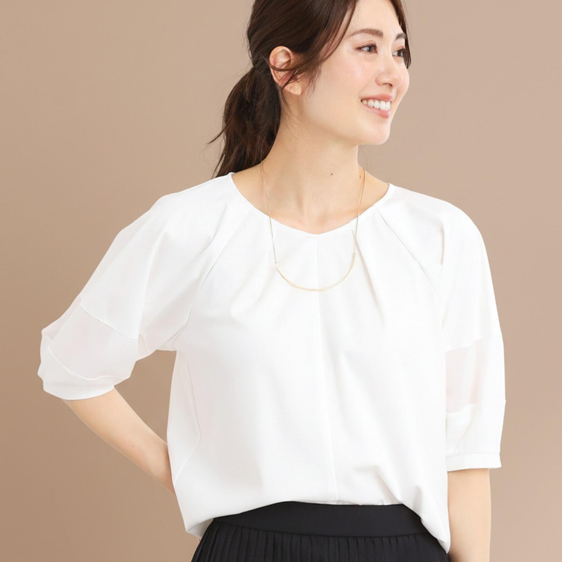 Reflect「【マシンウォッシュ可】キレイめラグランスリーブジャージ」|Tシャツ・カットソー|オフホワイト(003