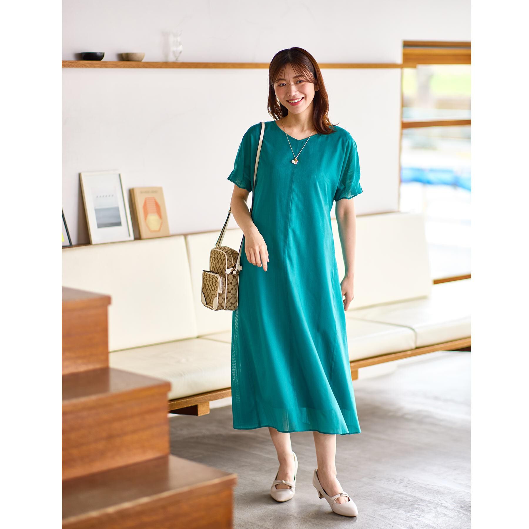 Reflect「【夏SALE／一枚で決まる◎／手洗い可】シアーストライプソフトAラインワンピース」|ワンピース|