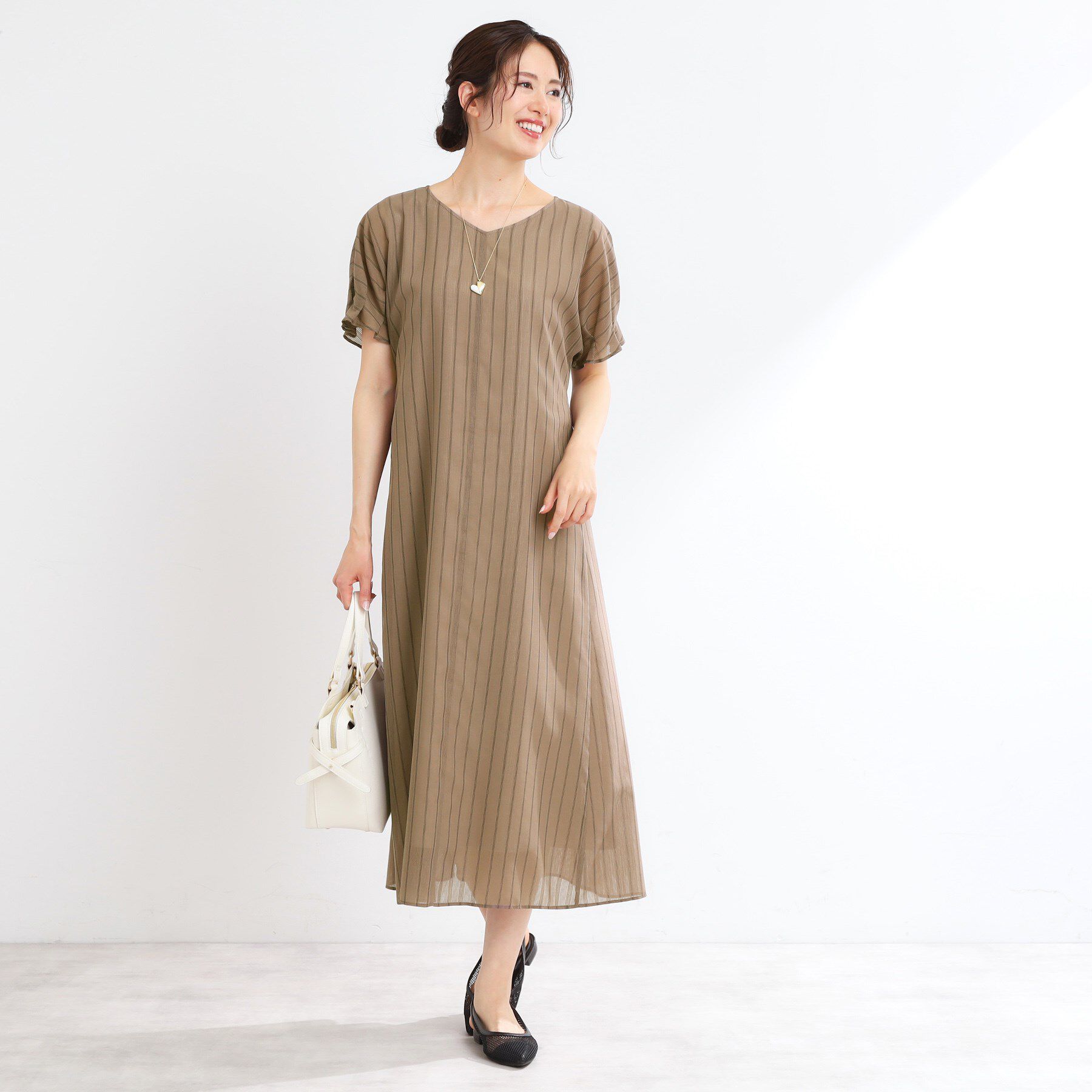 Reflect「【夏SALE／一枚で決まる◎／手洗い可】シアーストライプソフトAラインワンピース」|ワンピース|