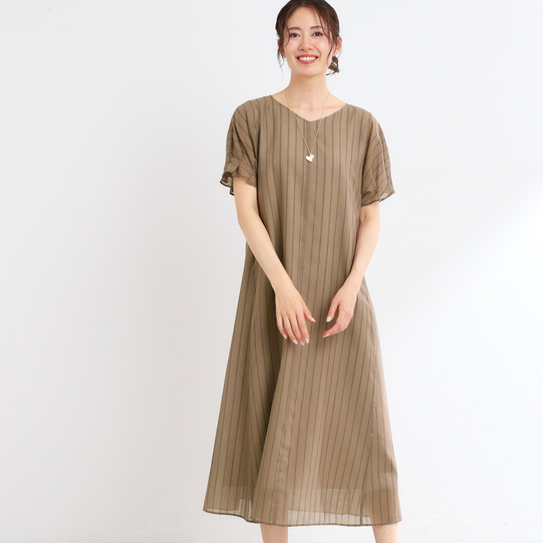 Reflect「【夏SALE／一枚で決まる◎／手洗い可】シアーストライプソフトAラインワンピース」|ワンピース|モカブラウン(342
