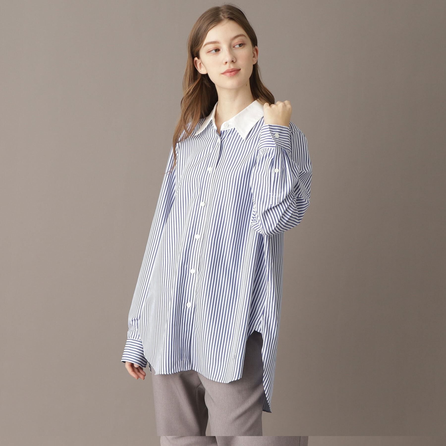 DRESSTERIOR「【洗える/ストライプ柄】オーバーシルエットクレリックシャツ」|シャツ・ブラウス|